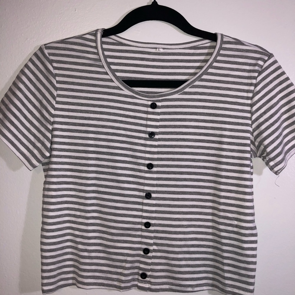Gray and white striped crop top